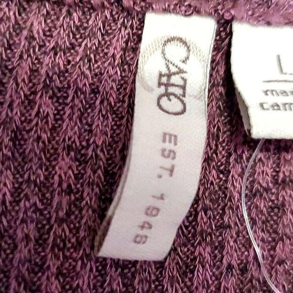 CATO Maroon Pleated Long Sleeve Buttomed Cuffs Ribbed Knit Relaxed Tunic Top - Picture 10 of 13